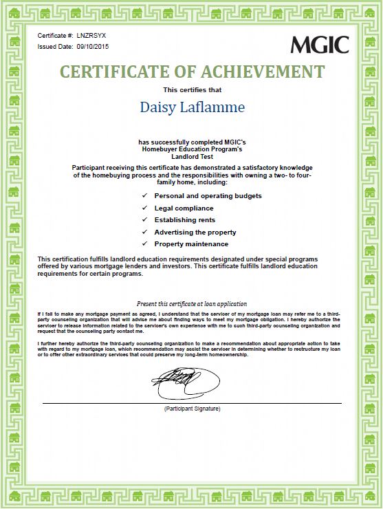 Certificates Daisy LaFlamme